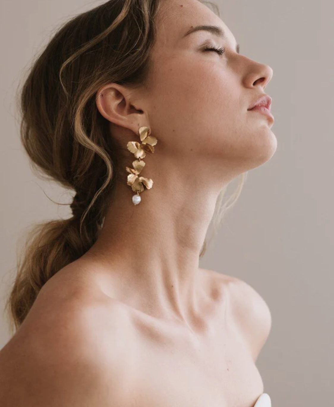 Pastel Gold Floral Pearl Earrings by Maison Sabben