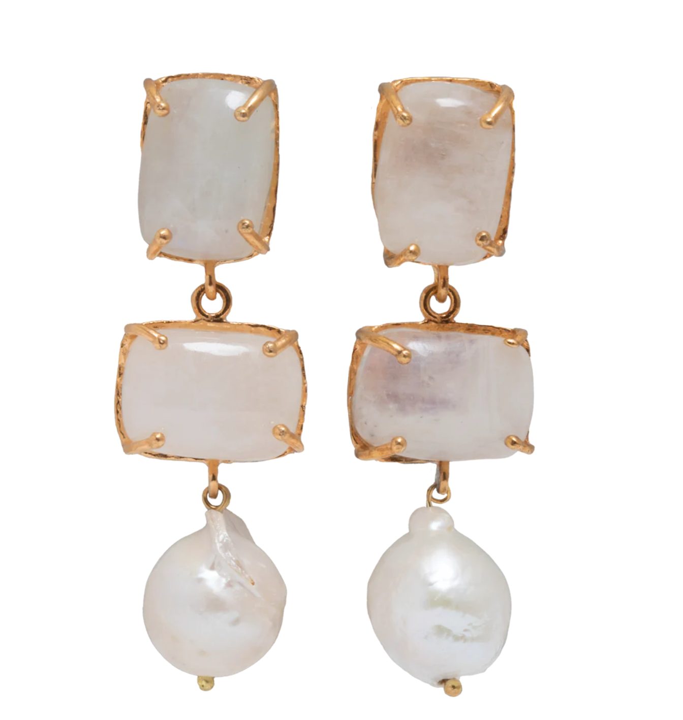 White Moonstone & Baroque Pearl Loren earrings by Christie Nicolaides