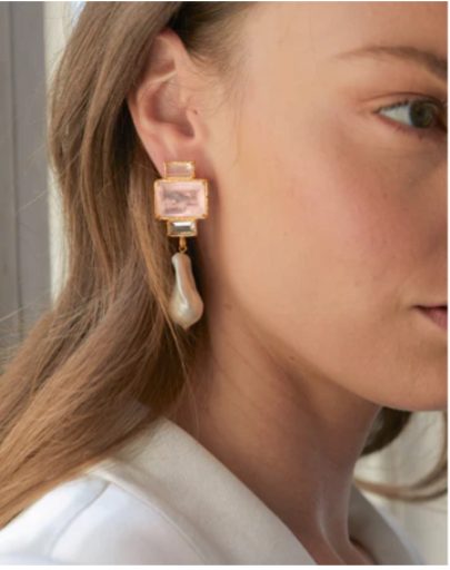 Bambina Baroque Pale Pink Pearl earrings by Christie Nicolaides