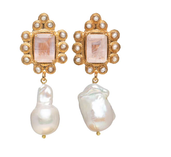 Amalita Baroque Pale Pink Pearl earrings by Christie Nicolaides