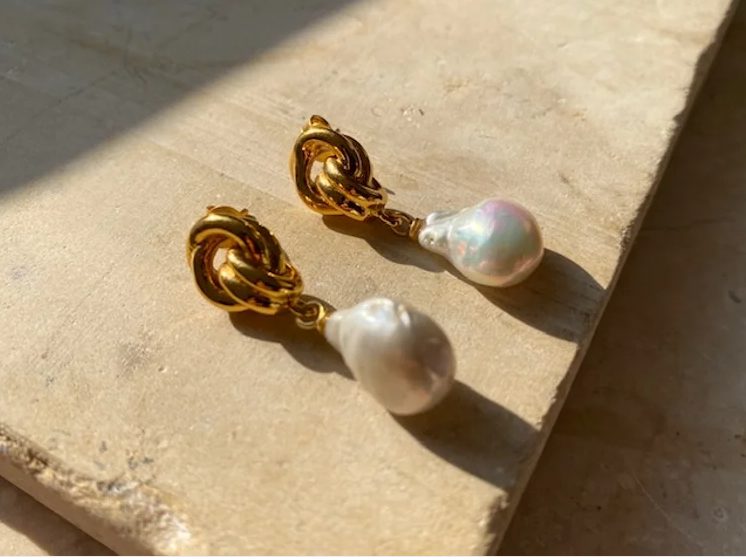 Chunky Knot Baroque Pearl Earrings by Shyla
