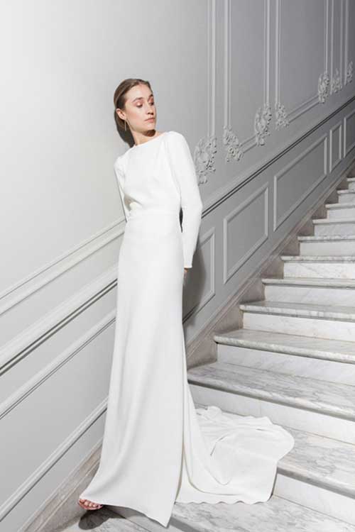 Maria Fekih long sleeved silk viscose Norma Wedding Dress
